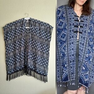 Kimono Coverup Sheer Dark Navy Patterned